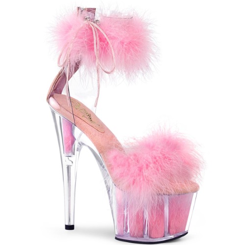 Pleaser Adore-724F | Clear-Baby Pink Fur/Baby Pink Fur / 9