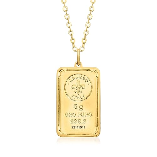 Ross-Simons Italian 24kt Yellow Gold Fleur-De-Lis 5-Gram Ingot Pendant Necklace With 14kt Gold Frame - 20.0 Inches