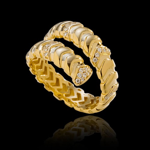 Diamond-set 18K Gold Snake Ring - Diamond / 8