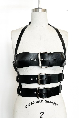 Triple Buckle Bustier | L / Silver / Black