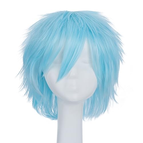 S-noilite Women Men Cosplay Hair Wig Short Straight Anime Party Dress Fluffy Costume Full Wigs Light Blue - Light Blue