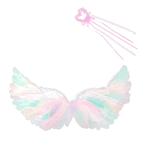 XGOPTS Angel Wings and Magic Wand Fairy Cupid Devil Feather Wings with Elastic Halloween Xmas Cosplay Party Costumes - Colorful