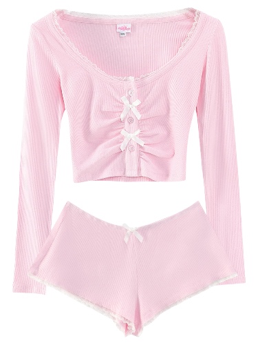 Angelic Allure Lacey Bow Matching Set | Top + Bottom / XS-S