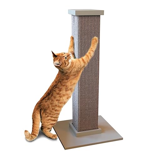 SmartCat Ultimate Scratching Post – Gray, Large 32 Inch Tower - Sisal Fiber, Simple Design - For All Cats - Gray