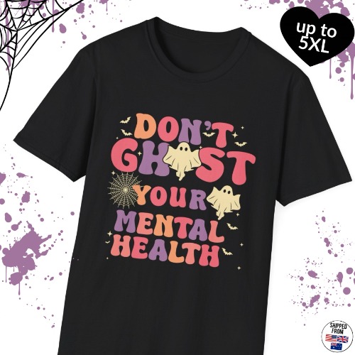 Don’t ghost your Mental Health T-shirt, up to 5XL, spooky cute - M / Black