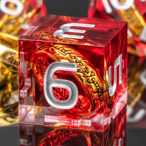 KERWELLSI Lord Of The Rings Resin DND Dice Set D&D, Green Sharp Edge Dungeons and Dragons Polyhedral & RPG Dice with Gift Box, Magic Gathering Role Playing Game D20 D12 D10 D8 D6 D4 - Red & White