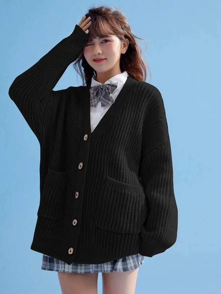 ROMWE Kawaii Solid Button Front Cardigan
