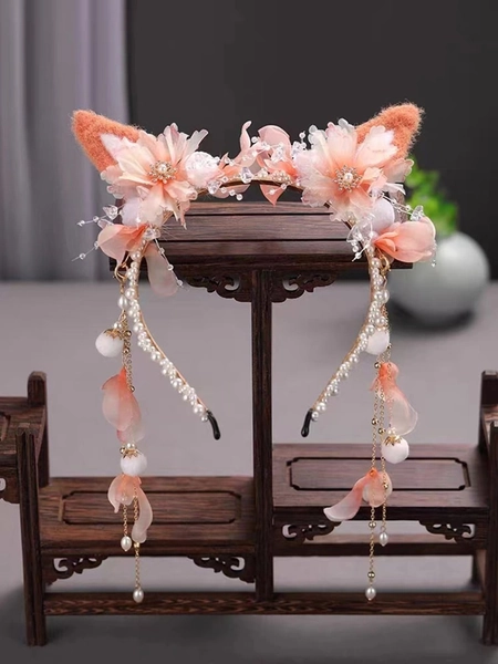 1pc Women Cartoon Ear & Faux Pearl Decor Fashionable Headband For Hair Decoration