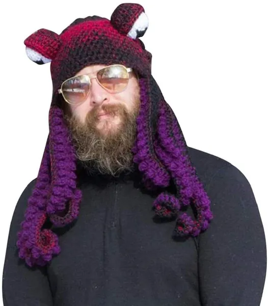 Hand-Woven Knitted Hat, Adult Unisex Funny Cartoon Octopus Long Tentacles Eyes Hat Cosplay Hat Party Props Halloween