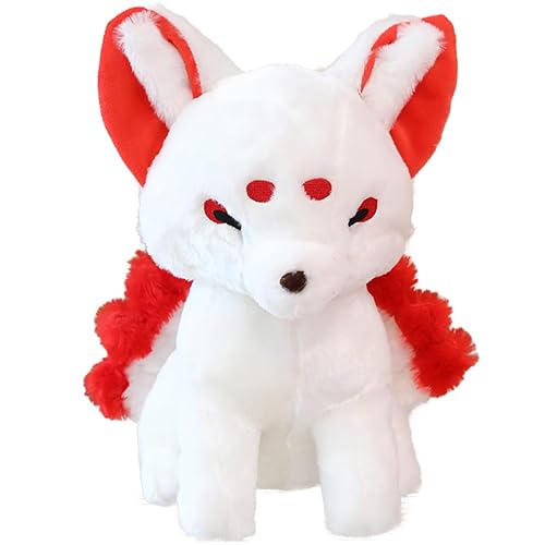 ELAINREN Lifelike Nine-Tailed Fox Stuffed Animals Toy Realistic Red Fox Plush Toy Cute Kyuubi Kitsune Plushie Dolls Gifts for Kids/14.9''x11.8''x7.8'' - Red Fox