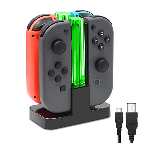 FastSnail Charging Dock Compatible with Nintendo Switch for Joy Con & OLED Model Controller with Lamppost LED Indication, Charger Stand Station with Charging Cable - black