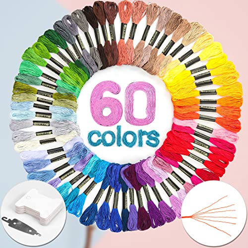LOVIMAG Embroidery Floss 60 Skeins Per Pack for Cross Stitch Threads,Embroidery Thread for Friendship Bracelet Making,Embroidery String for Craft - 60pcs