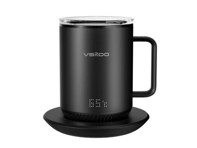 vsitoo S3 Temperature Control Smart Mug 2 with Lid, Self Heating Coffee Mug 10 oz, LED Display, 90 Min Battery Life - App&Manual Controlled Heated Coffee Mug - Improved Design, Coffee Gifts, Black