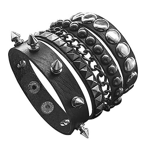 TURTLEDOVE Punk Leather Cuff Bracelet - Goth Leather Wristband with Metal Studded - 80s Punk Rock Accessories for Men Women - Black