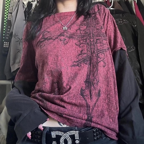 'Blackend' Red and Black Grunge Harajuku Sweater - Red and Black / M