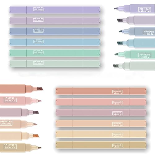 konket 12Pcs Aesthetic Cute Highlighters Bible Pastel Highlighters and Pens no bleed Assorted Colors Highlighters for School Supplies and Office Journal DIY Home - happy
