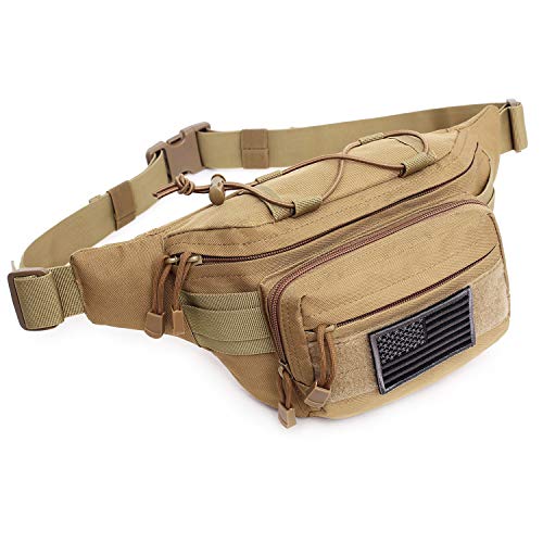 Tactical Fanny Pack Military Waist Bag Pack Hip Bum EDC Bag with Adjustable Strap for Camping Hiking Hunting - Tan