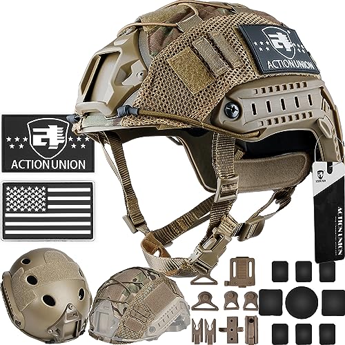 ACTIONUNION Airsoft Fast Helmet Set PJ Type Tactical Paintball Helmet - Large - Tan