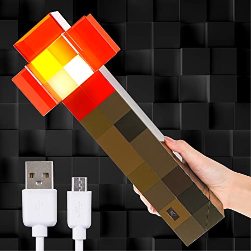 Red Torch Lamp with Wall Mountable,11 Inch LED Night Light,USB Rechargeable Mounts to The Wall or Handheld for Nightstand Lamp, - Orange