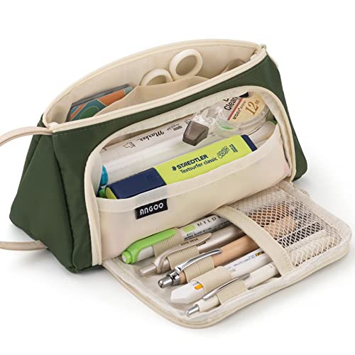 EASTHILL Big Capacity Pencil Case Pouch Pen Case Simple Stationery Bag School College Office Organizer for Teens Girls Adults Student - Deep Green XW