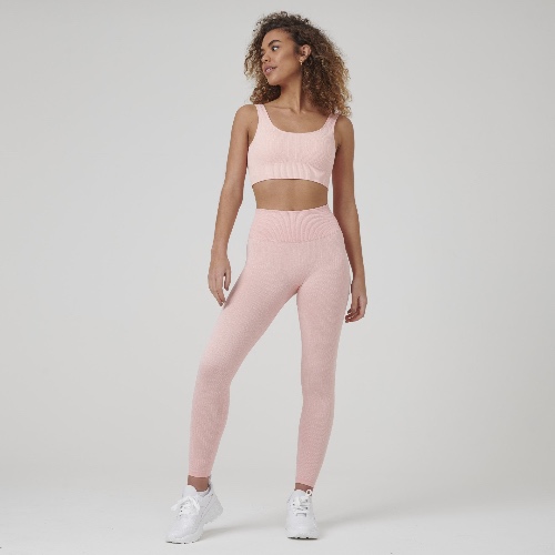 Signature Ribbed Seamless Set (Leggings + Top) - Pink / M