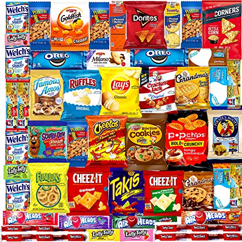 Ultimate Variety Sampler Care Package - Gift Package, Snacks, Chips, Cookies, Bars, Candies, Nuts Gift Box, Great for HALLOWEEN, Christmas, Thanks Giving, Office Meetings ,Friends & Family, Military,College Students (50 Count)