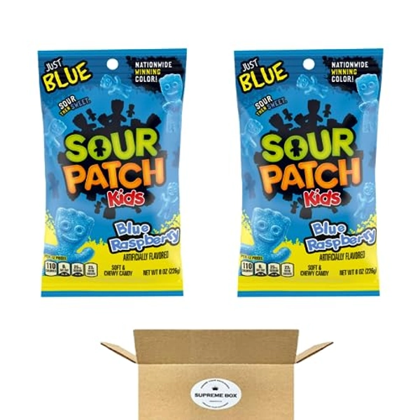 SOUR PATCH KIDS Blue Raspberry Soft & Chewy Candy, 8 oz - Pack of 2 (16 oz in total) - Blue-Raspberry