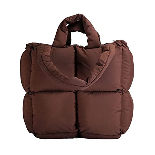 Women Padded Shoulder Bag Luxury Check Tote Bag Soft Pillow Handbag Quilted Puffy High Capacity Underarm - Za-coffee (Basic Edition)