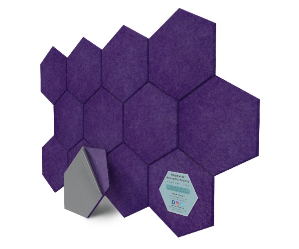 Hexagon Polyester Acoustic Panels - 12 Pack | Eco-Friendly Sound Absorption | Easy Peel & Stick Installation - Purple