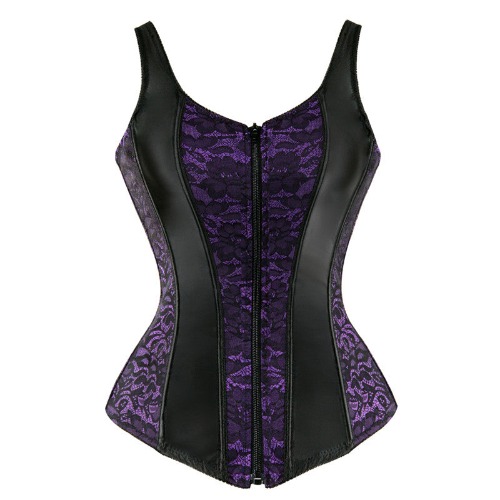 'Poison Ivy' Black and Purple Goth Lace Corset - Purple / XXL