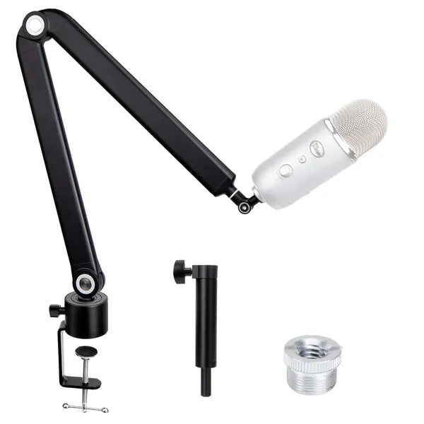 Boom Arm Mic Stand Desk with Extension Tube - Compatible With HyperX QuadCast, SoloCast, Blue yeti, Razer Seiren and Most Gaming Mic, 360°Rotation Microphone Stand Adjustable Metal Mic Arm By SUNMON - Boom arm with extension tube