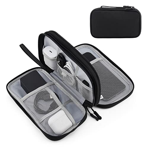 Portable Electronics Travel Organizer with Double Layer Design - Waterproof Electronic Organizer to Hold USB Flash Drive, Cords, Chargers, Phones, Earphones, Power Banks, Mouse, and SD Card - Black