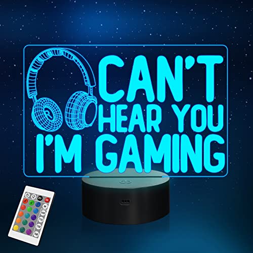Can't Hear You I'm Gaming Night Light, YuanDian Headset Graphic Video Games Gamer Gift Funny 3D Illusion Lamp 16 Colors Changing Touch & Remote Control for Men Gamers Teenagers and Kids - Can't Hear You I'm Gaming