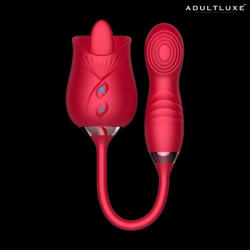 Rose Tongue Tickler with Flapping Dildo-Unisex | Red