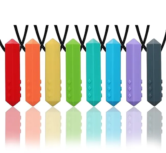 Chew Necklaces for Sensory Kids, 8 Pack Chewy Necklace Sensory Boys and Girls with Autism, ADHD, SPD, Biting, Silicone Teething Necklace Oral Chew Toys for Adults Reduce Chewing Anxiety Fidget