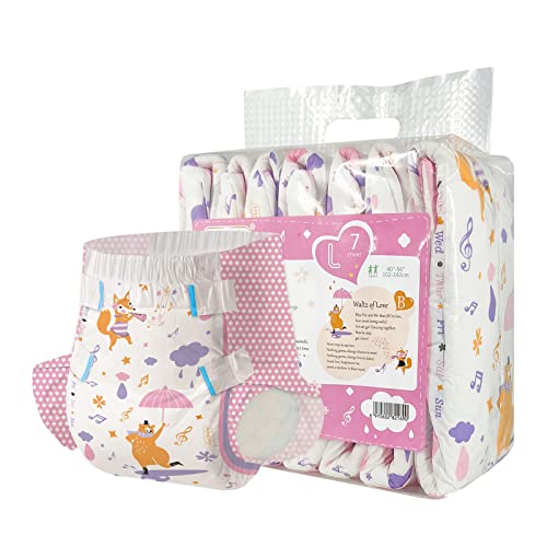 Aimisin Adult Printed Diapers,Large-Fox and Bear, 7 Pieces for Men and Women - Leak Protection Heavy Absorbency Protection Diapers - Large-Fox and Bear