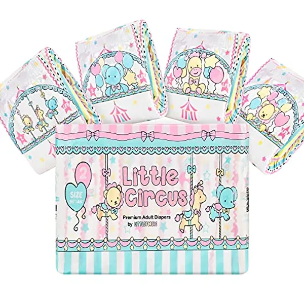 Littleforbig Adult Printed Diaper 10 Pieces - Little Circus (Large 36"-46")