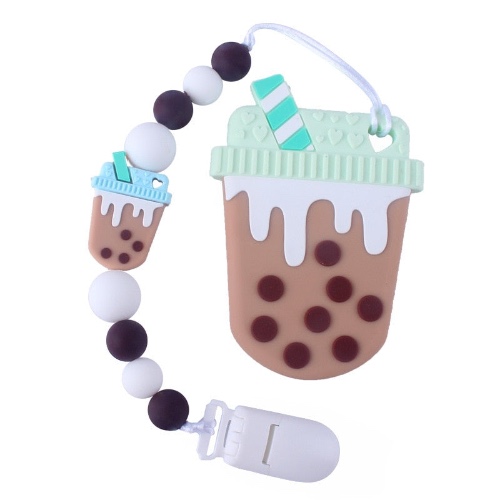 Bubble Tea Paci Clip & Teether - Brown Bubble Tea