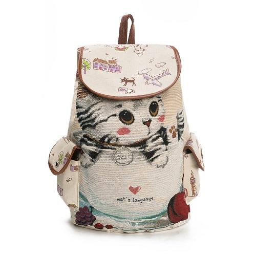 Canvas Kitten Rucksack - White Kitten