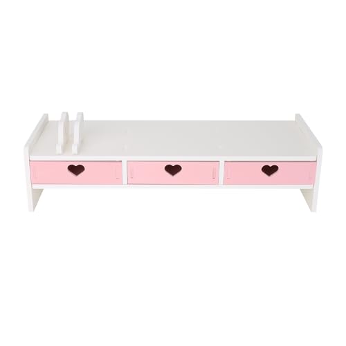 CONKAWACA Cute Desk Organizer with Drawers Monitor Riser Stand with Storage - Light Pink