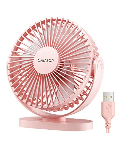 Gaiatop USB Desk Fan, 3 Speeds Powerful Portable Fan, 5.5 Inch Quiet Cooling Mini Fan, 90° Rotate Small Table Fan with 5ft Cable Personal Fan for Desktop Home Office Travel Pink - Pink