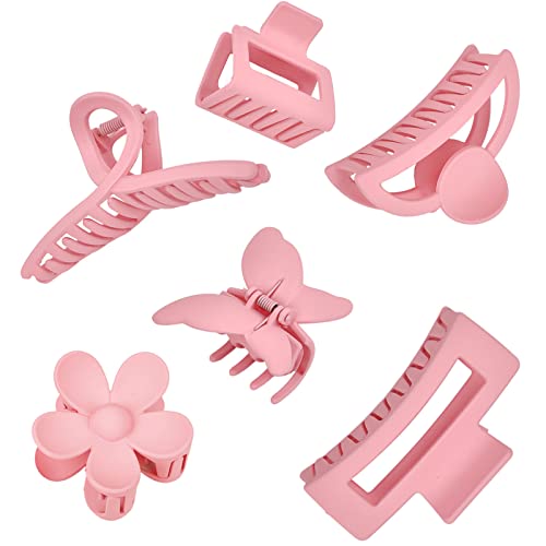 Pink Hair Clips, 6 Pack Cute Hair Clips for Thin Thick Hair 1.85-4.5 Inch Matte Non Slip Jaw Clips Flower Banana Butterfly Claw Clips Hair Accessories for Women and Girls… - Pink