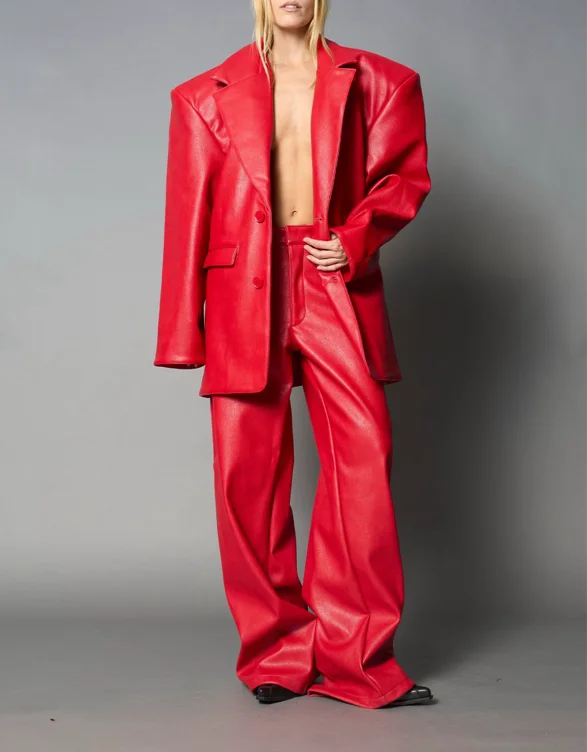 red leather blazer