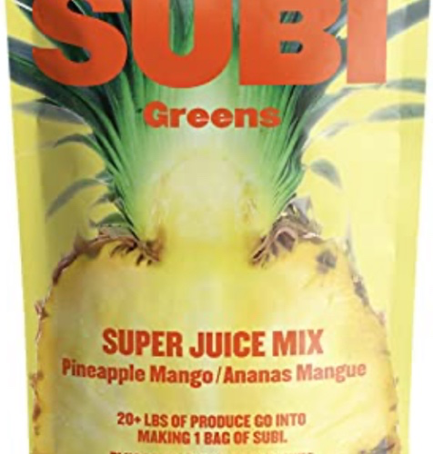 SUBI Greens Superfood Pineapple Mango Vegetable Powder, 20+ pounds of fruits and vegetables go into 1 bag, Made in Canada, Superfood Ingredients: Matcha, Kale, Barley Grass, Spirulina - 40 Day Supply - Pineapple Mango