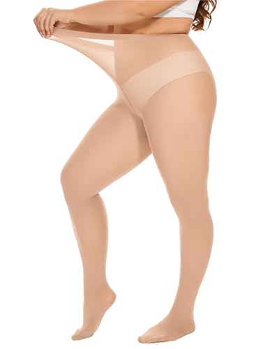 DUCMODA Women's Oversize Plus Size High Waist Tights Microfiber Soft Sheer Pantyhose - Nude - X-Large
