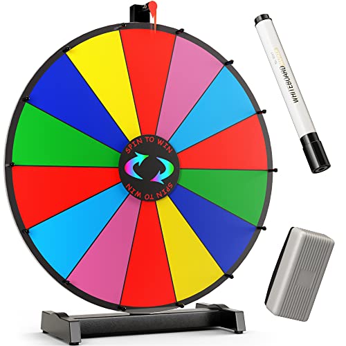 18 Inch Heavy Duty Spinning Prize Wheel - 14 Slots Color Tabletop Roulette Wheel of Fortune - Spin The Wheel with Dry Erase Marker and Eraser Win The Fortune Spin Game for Carnival and Trade Show - 18 Inch Prize Wheel