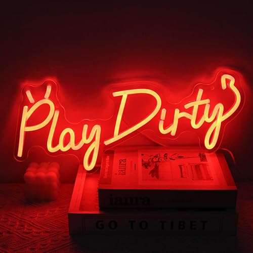 Play Dirty Neon Sign Red Letter LED Neon Lights Signs Devil Neon Signs for Wall Decor Satan Neon Lights for Bedroom Dimmable Red Words Neon Light Up Sign for Bar Man Cave Party Decor - Red