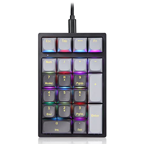 Darmoshark Mechanical Numeric Keypad Hot-Swap GATERON Switch Wired Gaming Keypad RGB Backlit PBT Keycap 21 Keys Mini Numpad Portable Keypad Extended Layout - Blue switch - black grey