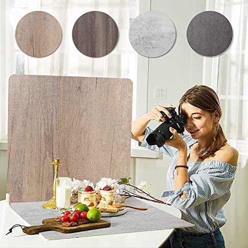 2PCS Double Sided Photo Backdrop Boards for Flat Lay, 24x24IN Wooden Cement Food Photography Background Tabletop Backdrop for Video Shooting, EOAJAFOU - Wooden/Dark Wooden and Cement/Dark Cement