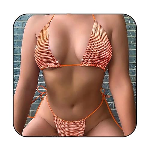 Earent Mesh Rhinestone Body Chain Set Beach Chest Belly Chains Crystal Bikini Nightclub Party Bra Breast Chains Rave Body jewelry for Women - Orange